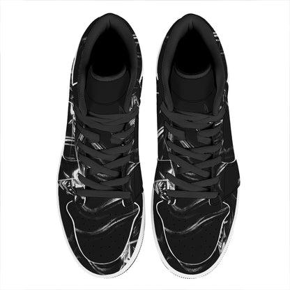 Evil Samurai Mask Print High Top Leather Sneakers