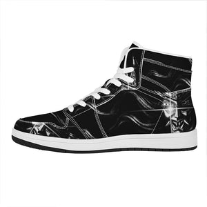 Evil Samurai Mask Print High Top Leather Sneakers