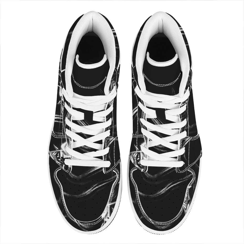 Evil Samurai Mask Print High Top Leather Sneakers