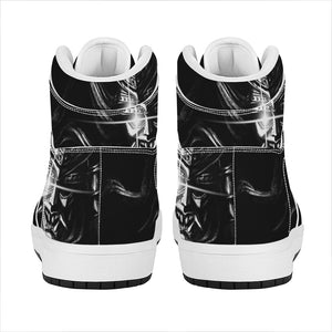 Evil Samurai Mask Print High Top Leather Sneakers