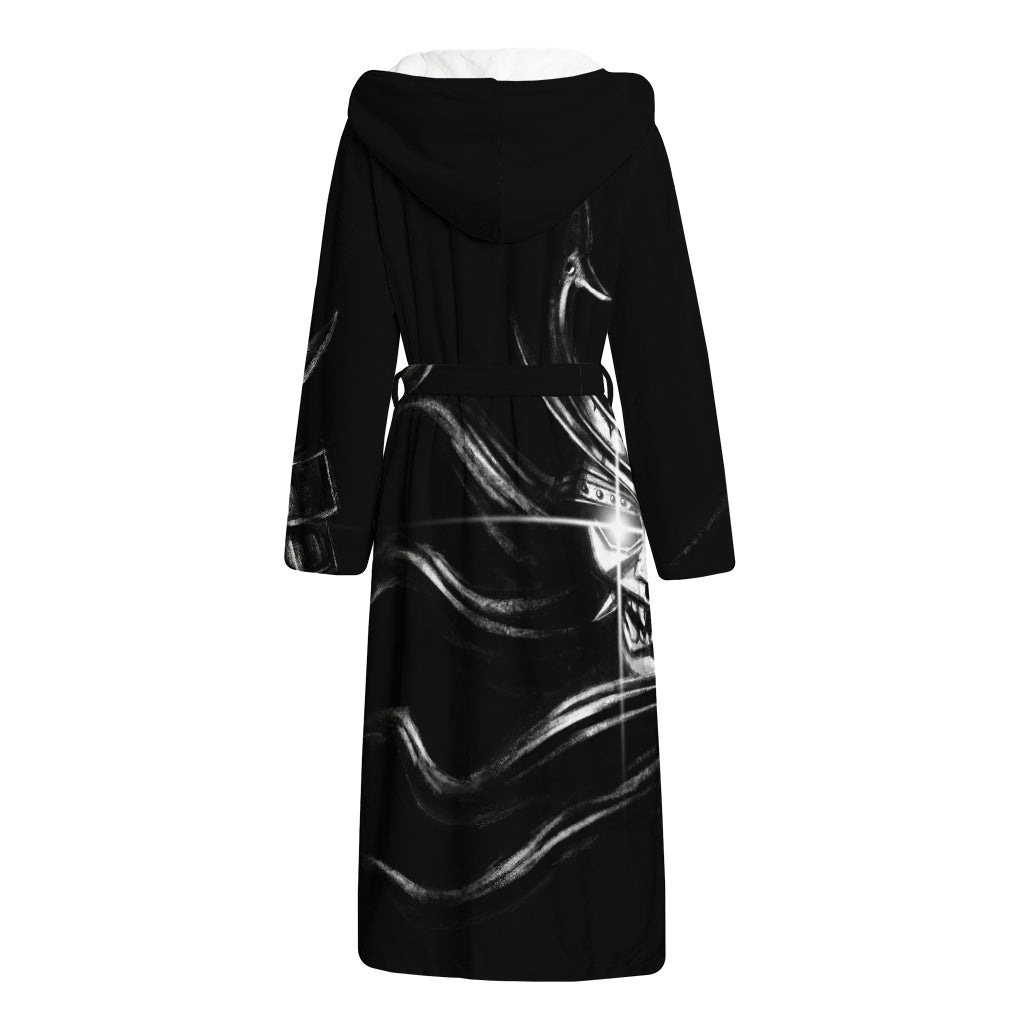 Evil Samurai Mask Print Hooded Bathrobe