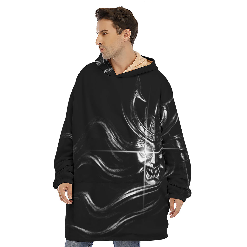 Evil Samurai Mask Print Hoodie Blanket
