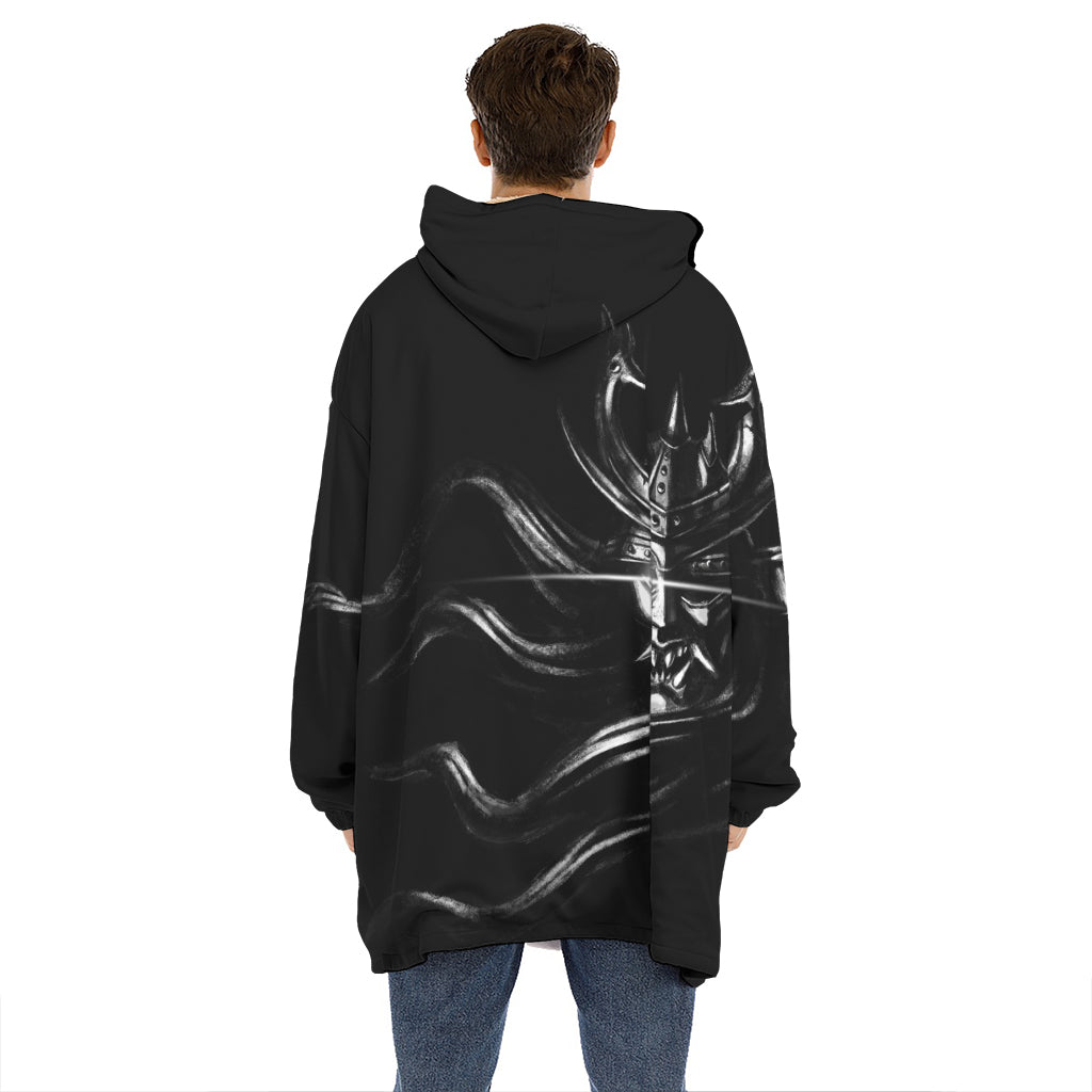 Evil Samurai Mask Print Hoodie Blanket