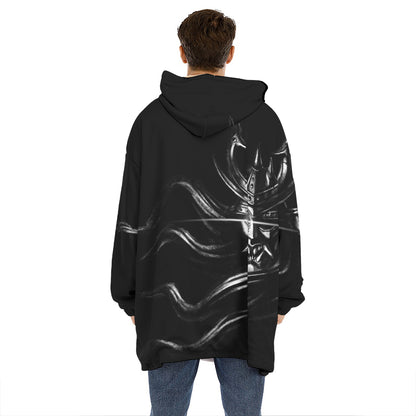 Evil Samurai Mask Print Hoodie Blanket