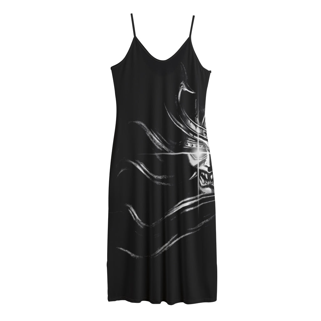 Evil Samurai Mask Print Jersey Midi Cami Dress