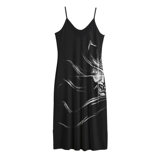 Evil Samurai Mask Print Jersey Midi Cami Dress