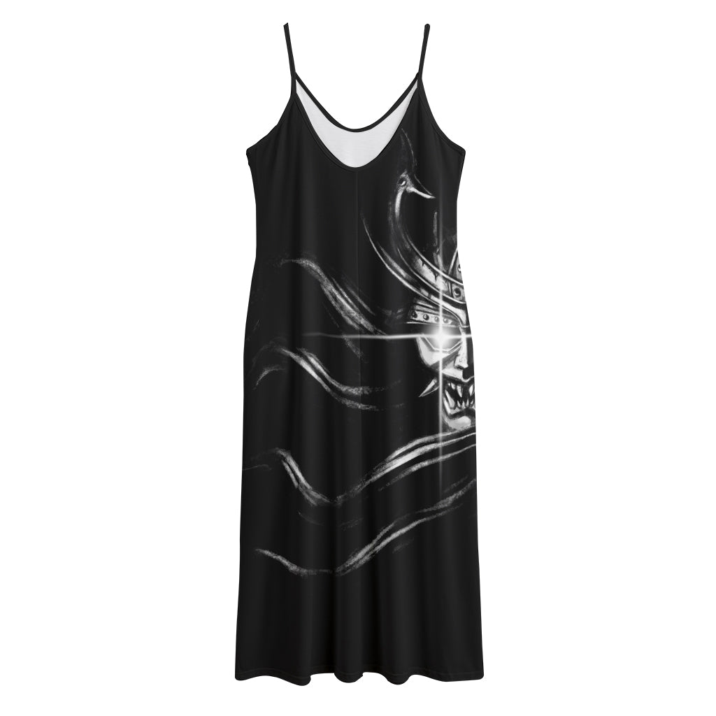 Evil Samurai Mask Print Jersey Midi Cami Dress
