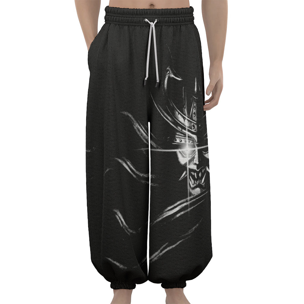 Evil Samurai Mask Print Lantern Pants
