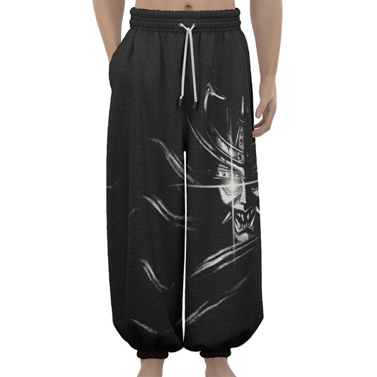 Evil Samurai Mask Print Lantern Pants