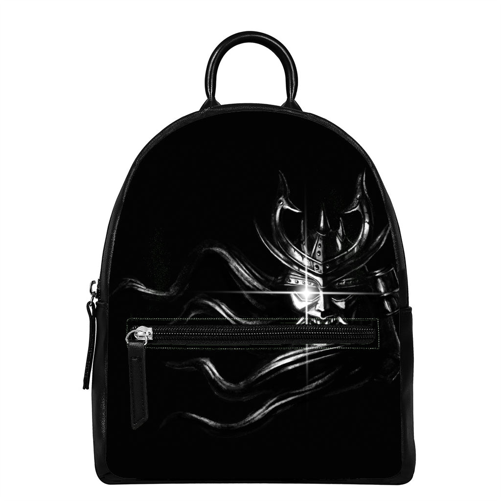 Evil Samurai Mask Print Leather Backpack