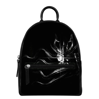Evil Samurai Mask Print Leather Backpack