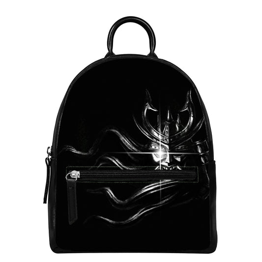 Evil Samurai Mask Print Leather Backpack