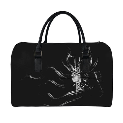 Evil Samurai Mask Print Leather Duffle Bag