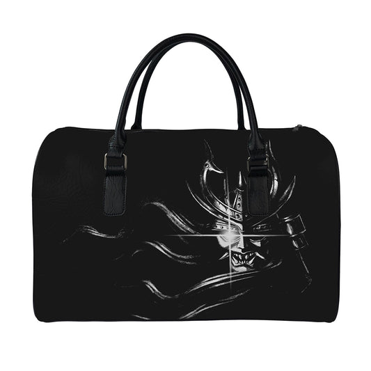 Evil Samurai Mask Print Leather Duffle Bag