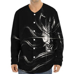 Evil Samurai Mask Print Long Sleeve Baseball Jersey
