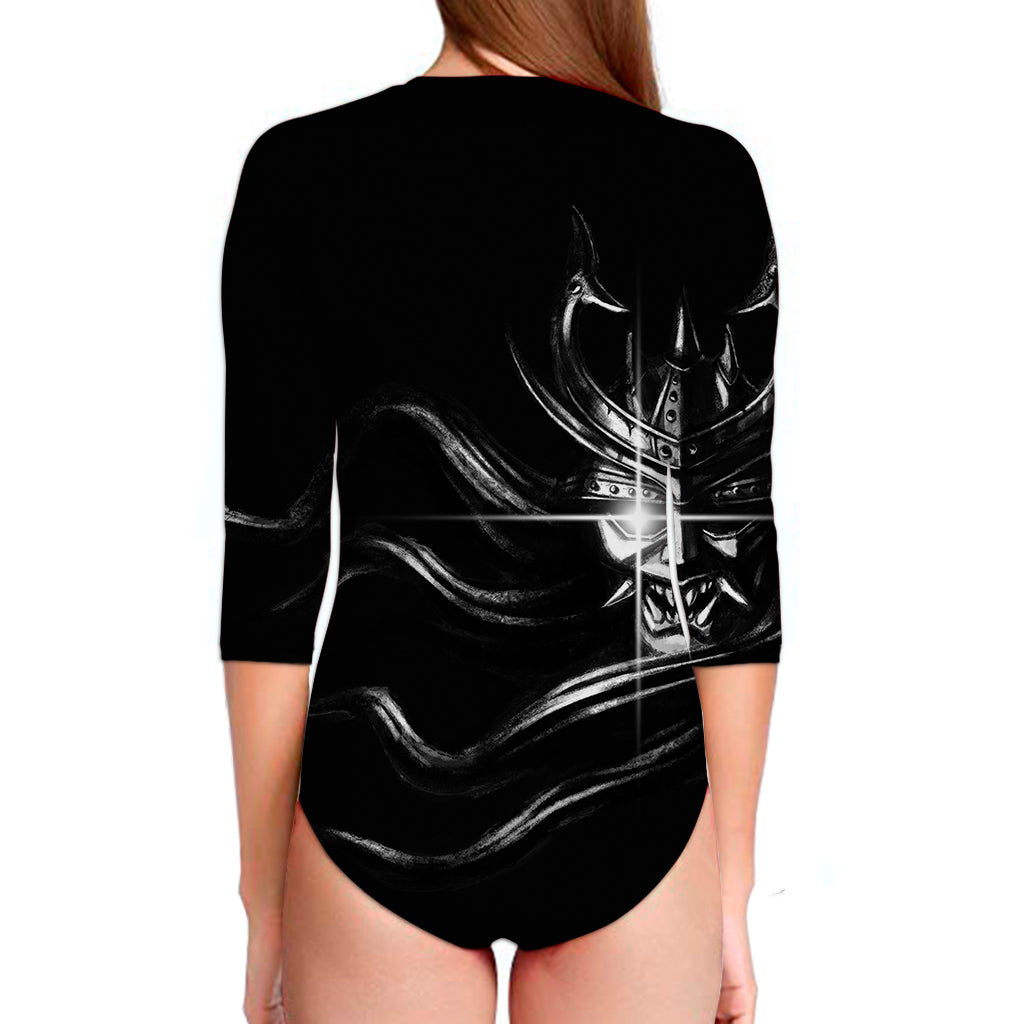 Evil Samurai Mask Print Long Sleeve Swimsuit