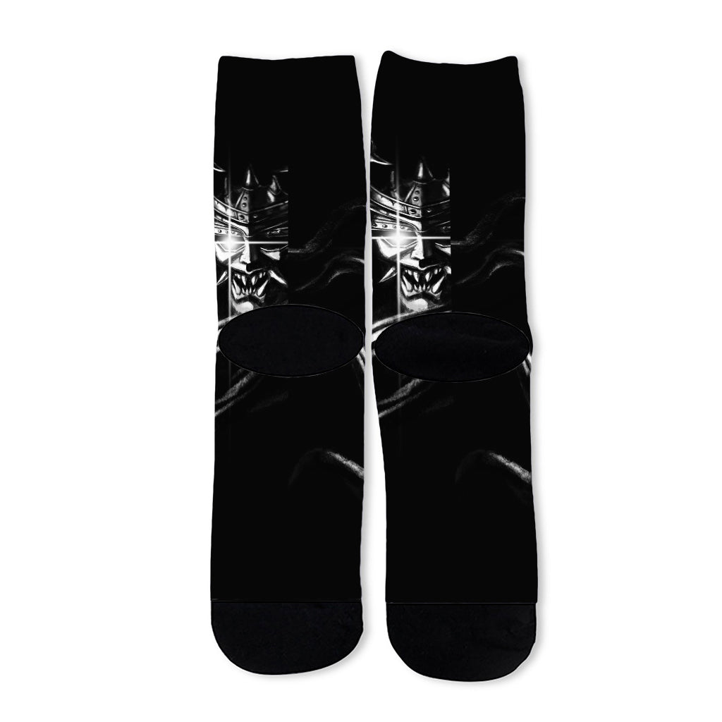 Evil Samurai Mask Print Long Socks