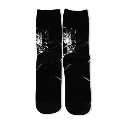 Evil Samurai Mask Print Long Socks
