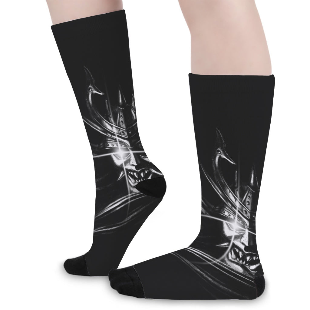 Evil Samurai Mask Print Long Socks