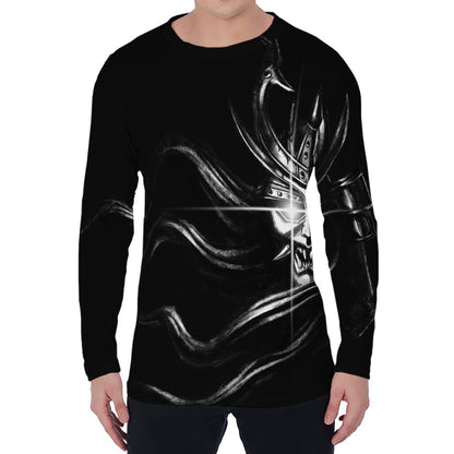 Evil Samurai Mask Print Men's Long Sleeve T-Shirt