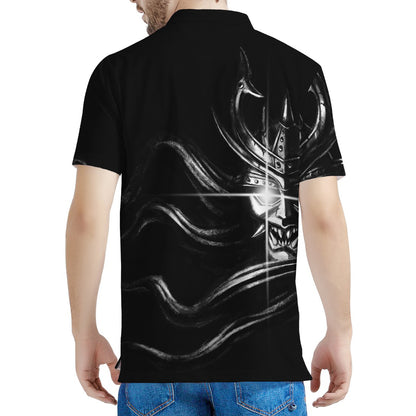 Evil Samurai Mask Print Men's Polo Shirt