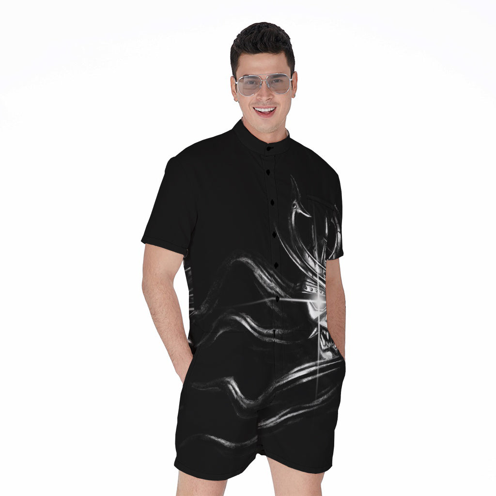 Evil Samurai Mask Print Men's Rompers