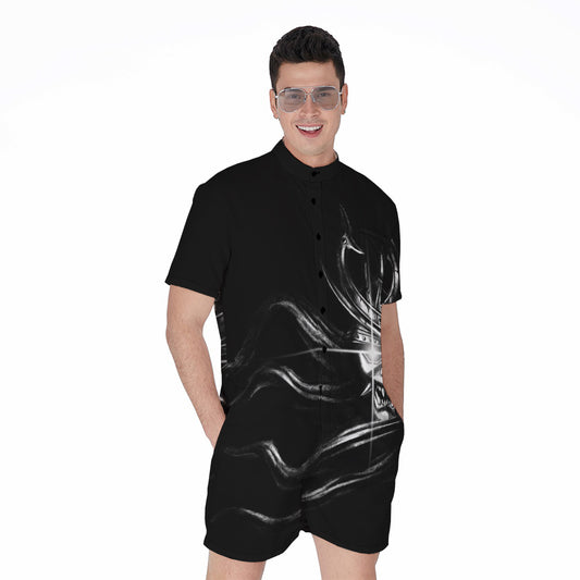 Evil Samurai Mask Print Men's Rompers