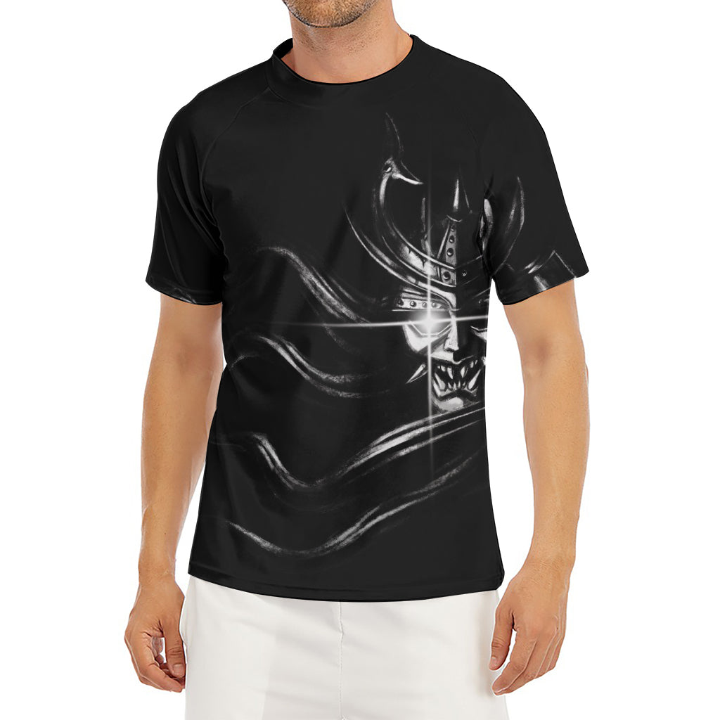 Evil Samurai Mask Print Men's Short Sleeve Rash Guard