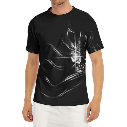 Evil Samurai Mask Print Men's Short Sleeve Rash Guard