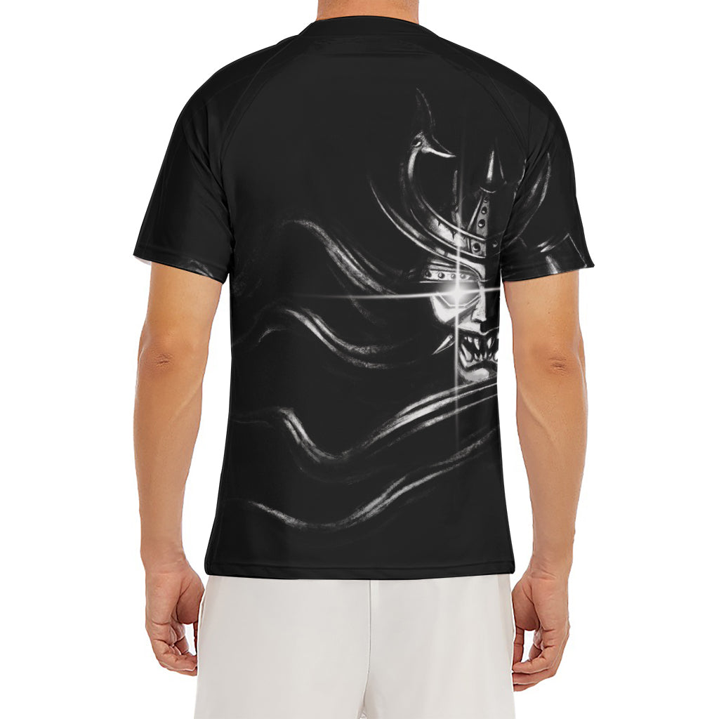 Evil Samurai Mask Print Men's Short Sleeve Rash Guard