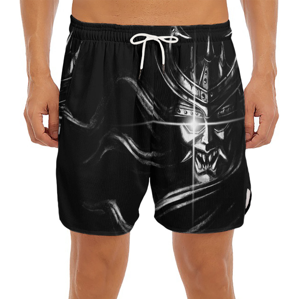 Evil Samurai Mask Print Men's Split Running Shorts
