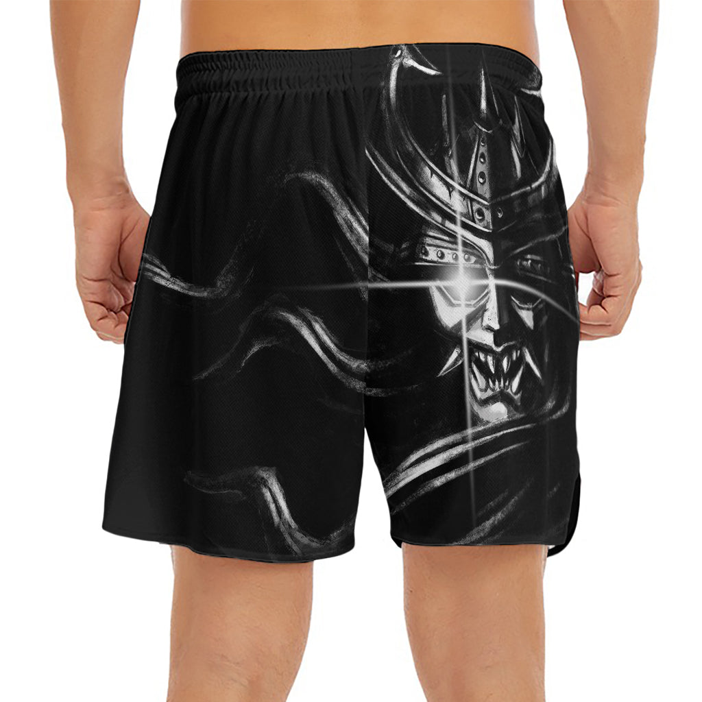 Evil Samurai Mask Print Men's Split Running Shorts