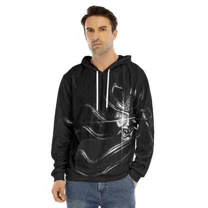 Evil Samurai Mask Print Men's Velvet Pullover Hoodie