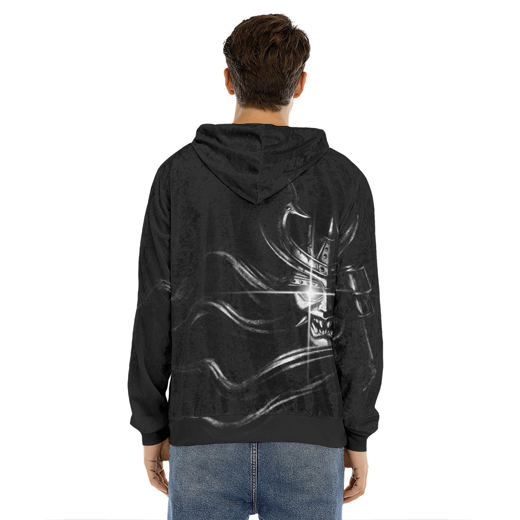 Evil Samurai Mask Print Men's Velvet Pullover Hoodie