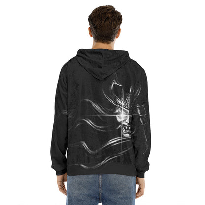 Evil Samurai Mask Print Men's Velvet Pullover Hoodie