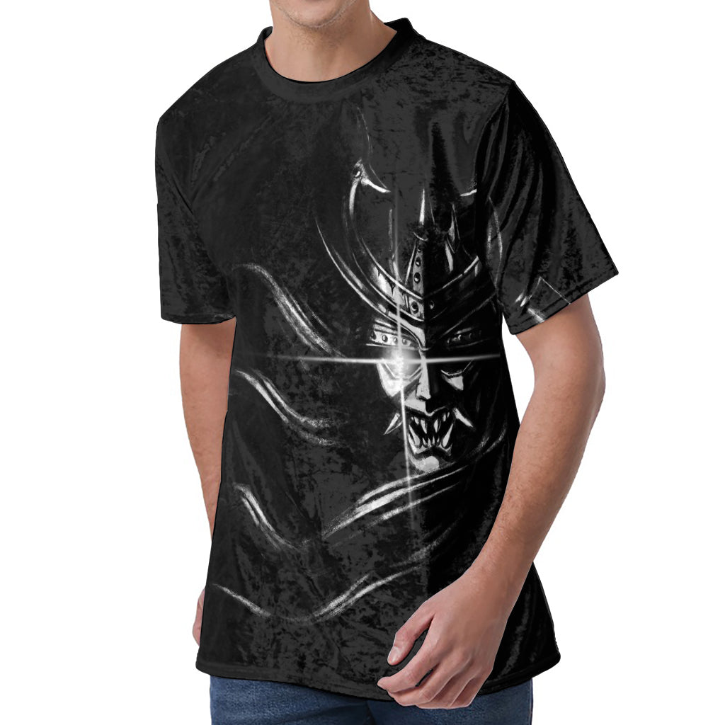 Evil Samurai Mask Print Men's Velvet T-Shirt