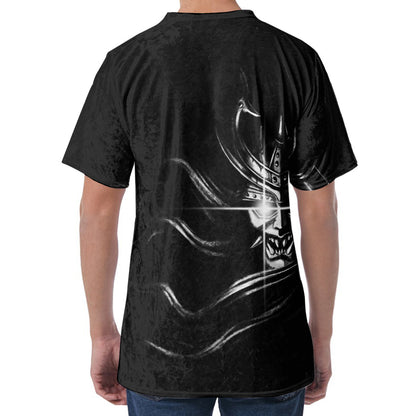 Evil Samurai Mask Print Men's Velvet T-Shirt