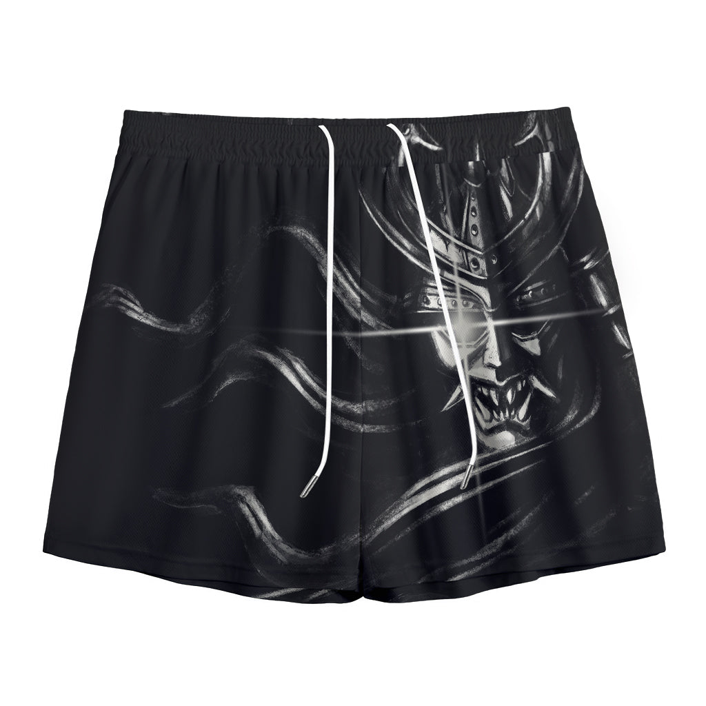 Evil Samurai Mask Print Mesh Shorts