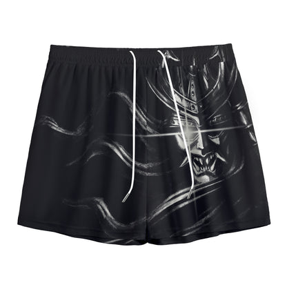 Evil Samurai Mask Print Mesh Shorts