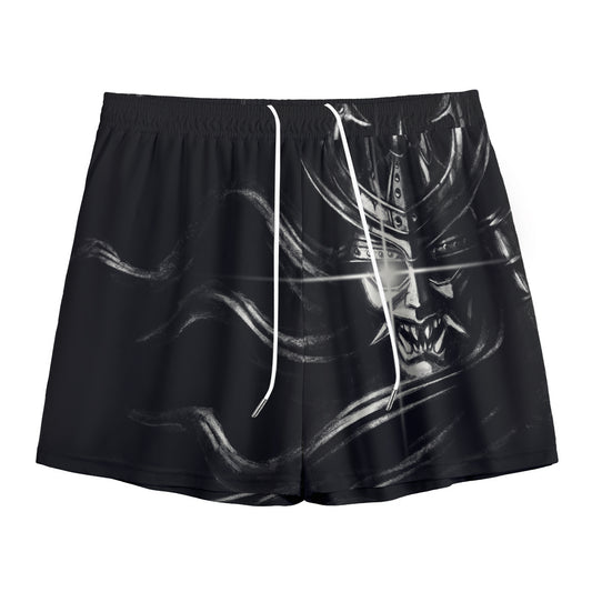 Evil Samurai Mask Print Mesh Shorts