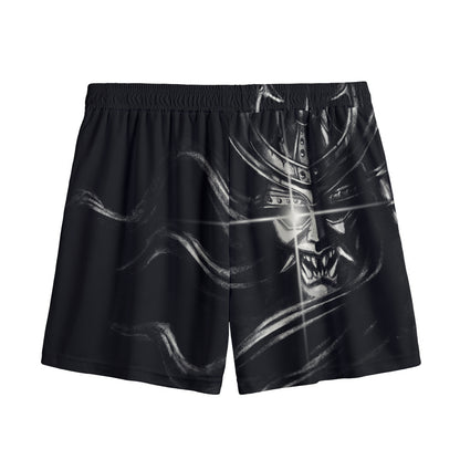 Evil Samurai Mask Print Mesh Shorts