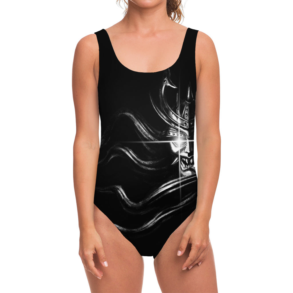 Evil Samurai Mask Print One Piece Swimsuit