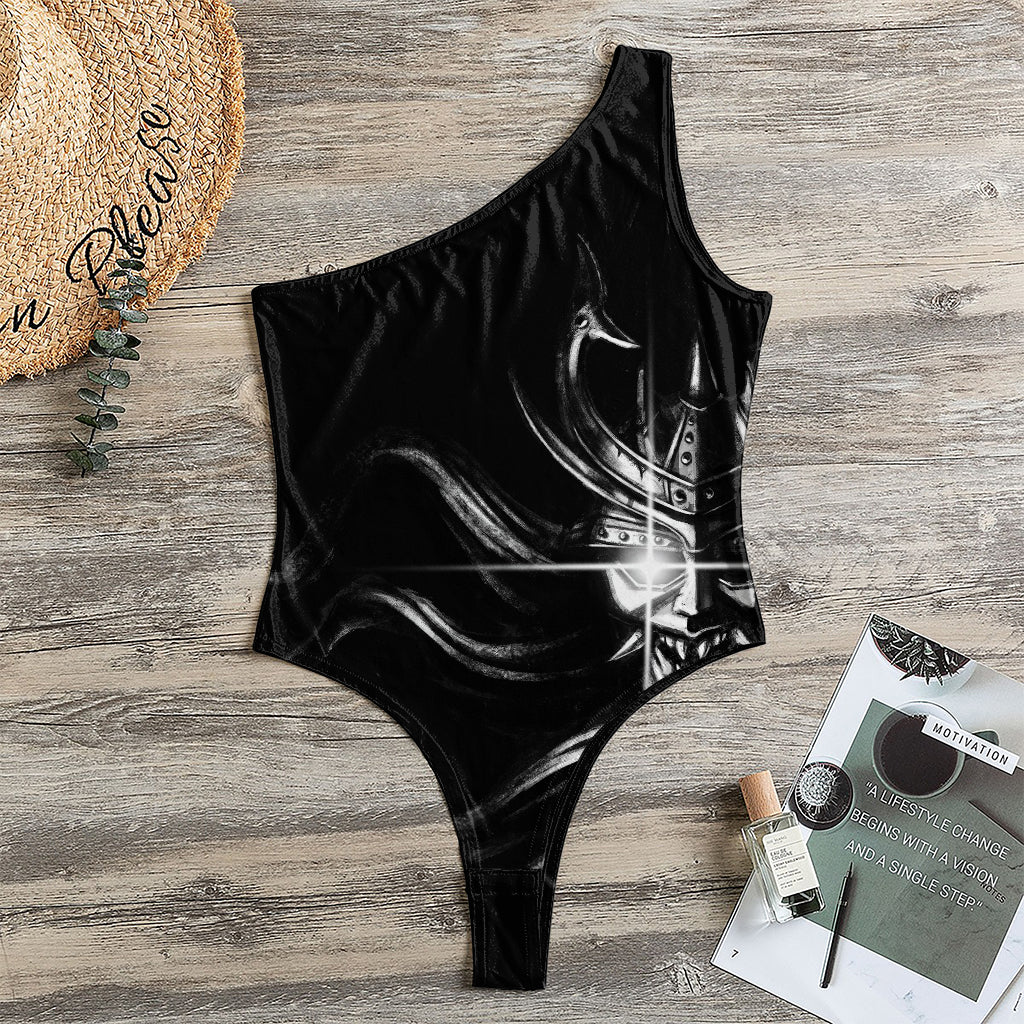 Evil Samurai Mask Print One Shoulder Bodysuit
