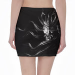 Evil Samurai Mask Print Pencil Mini Skirt