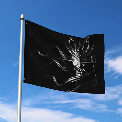 Evil Samurai Mask Print Polyester Flag