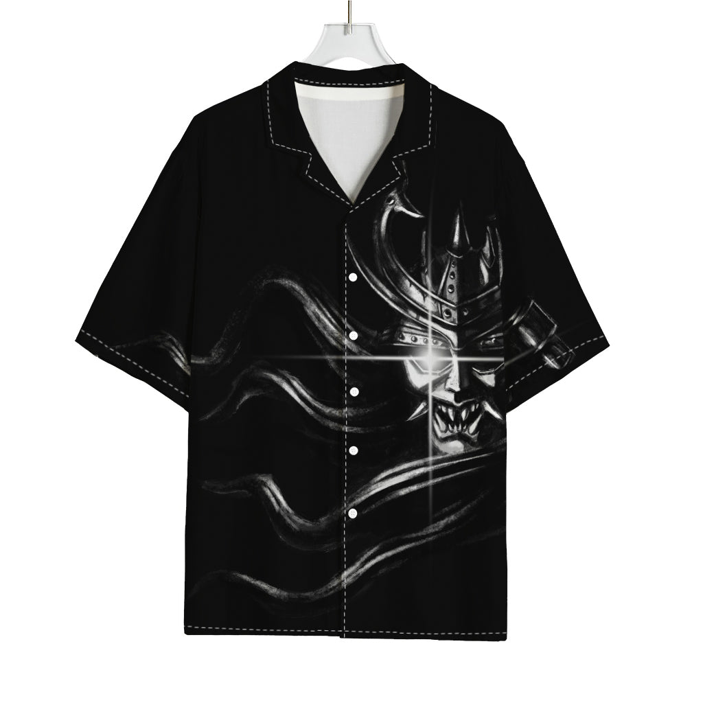 Evil Samurai Mask Print Rayon Hawaiian Shirt