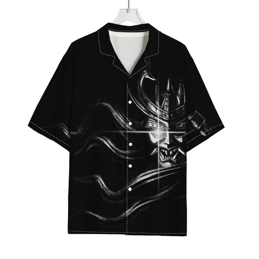 Evil Samurai Mask Print Rayon Hawaiian Shirt