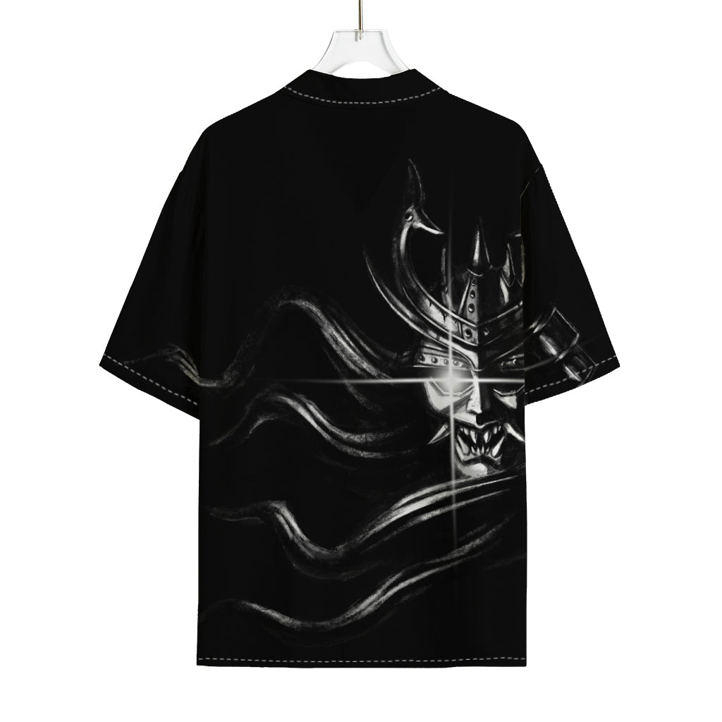 Evil Samurai Mask Print Rayon Hawaiian Shirt