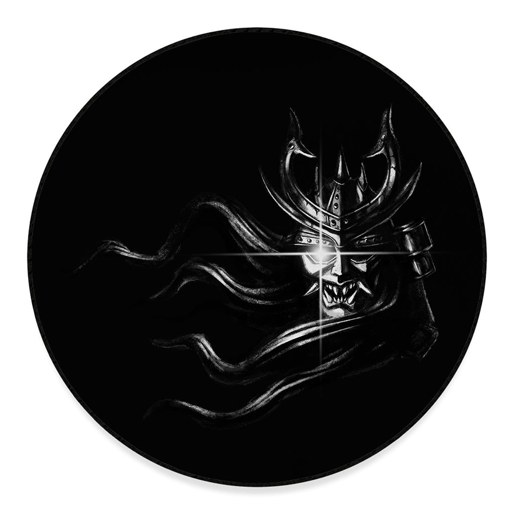 Evil Samurai Mask Print Round Floor Mat