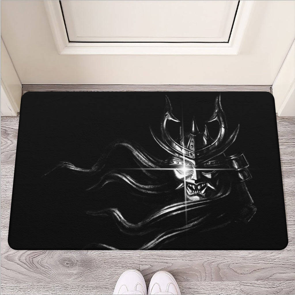 Evil Samurai Mask Print Rubber Doormat